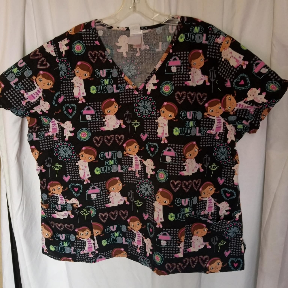 Disney Doc McStuffins Plus Scrub Shirt 2x XXL Top Black Vet Tech Nurse Kids
